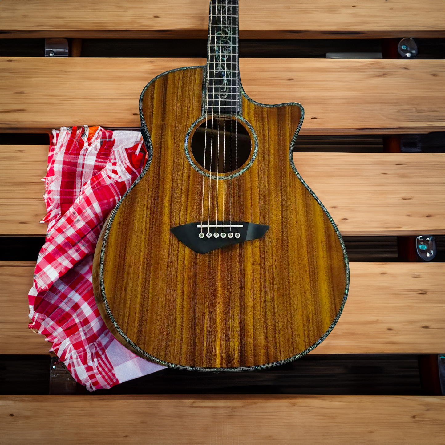 Byron Custom Shop Premium Dünnkorpus Koa Akustik-E-Gitarre