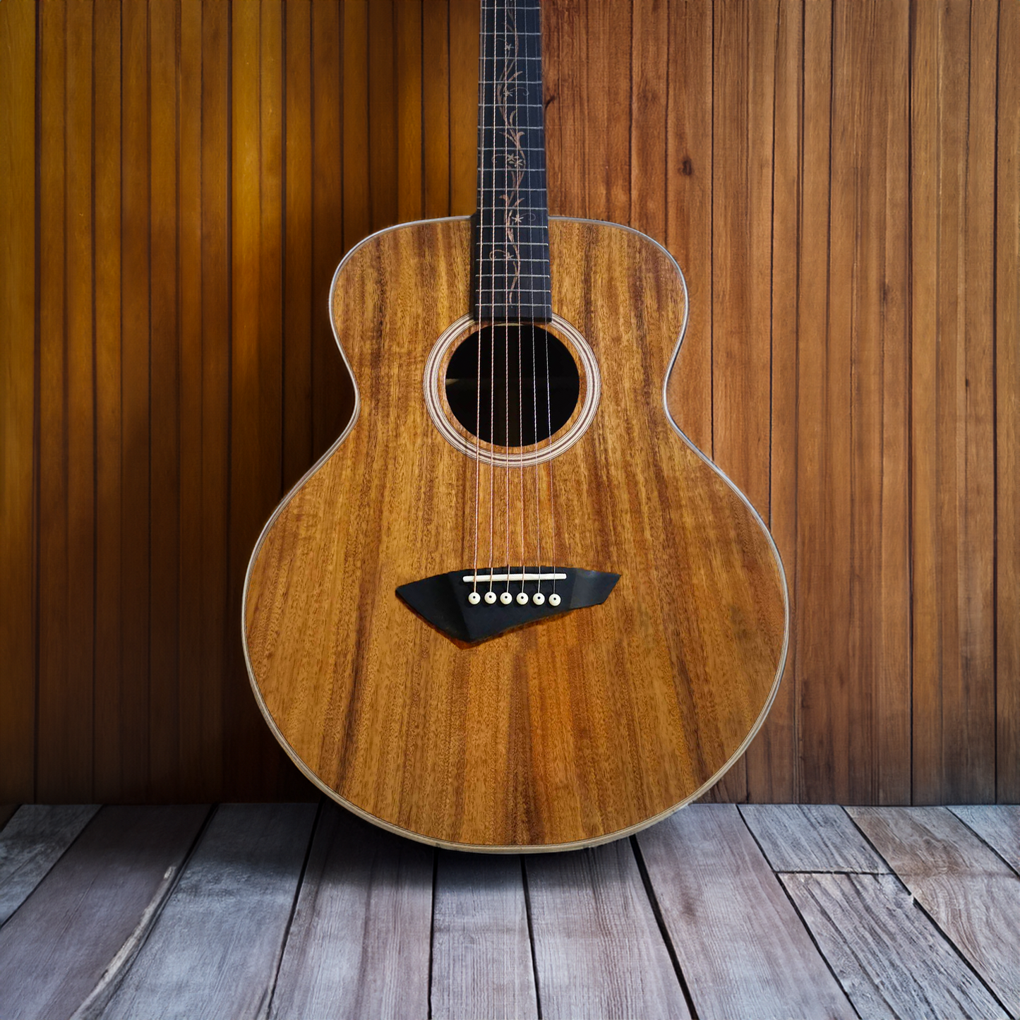 Mini Jumbo Byron Travel Custom Gitarre komplett aus massivem Koa-Holz