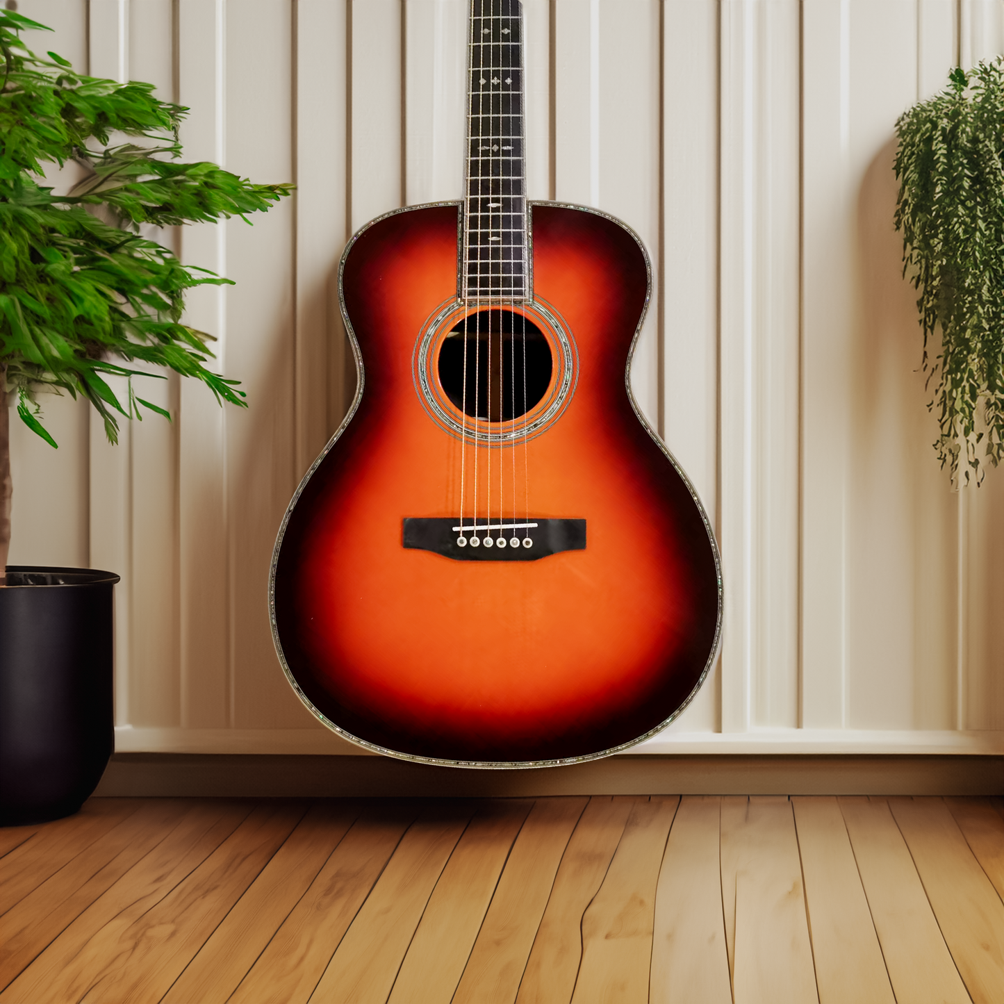 Dunkelbraune Burst OM Custom Akustik-E-Gitarre Byron