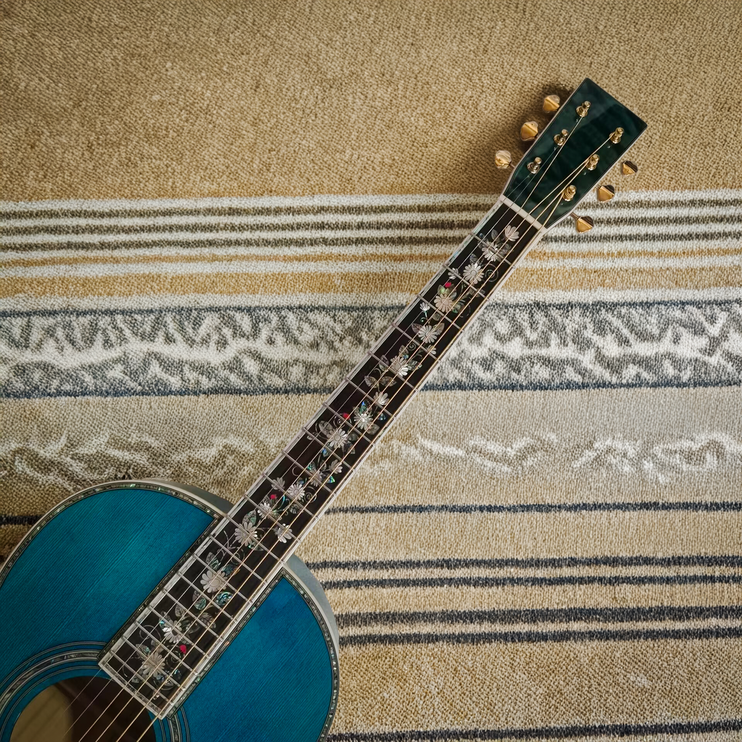Byron Parlor Left-Handed Acoustic Guitar – Ocean Blue Satin Neck