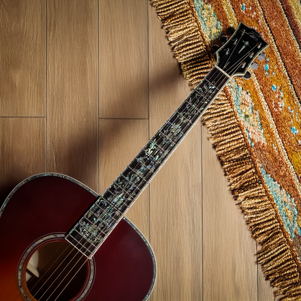 Byron Jumbo Left-Handed Acoustic Guitar – Tobacco Sunburst Finish-all solid flame maple