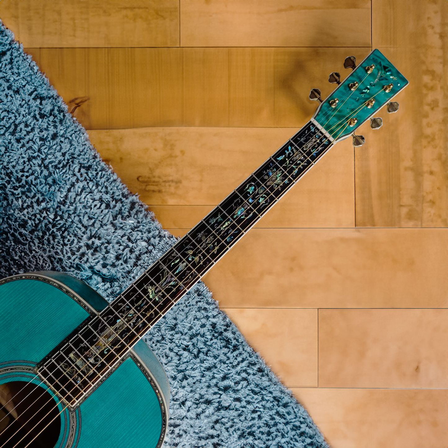 Byron OM Body Linkshänder-Gitarre in Originalgröße, Ozeanblau