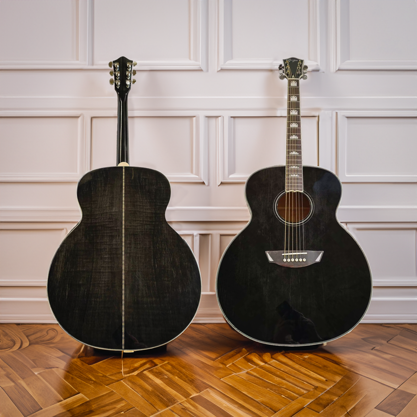 Jumbo 43" Akustikgitarre mit edlem Flammen-Design.