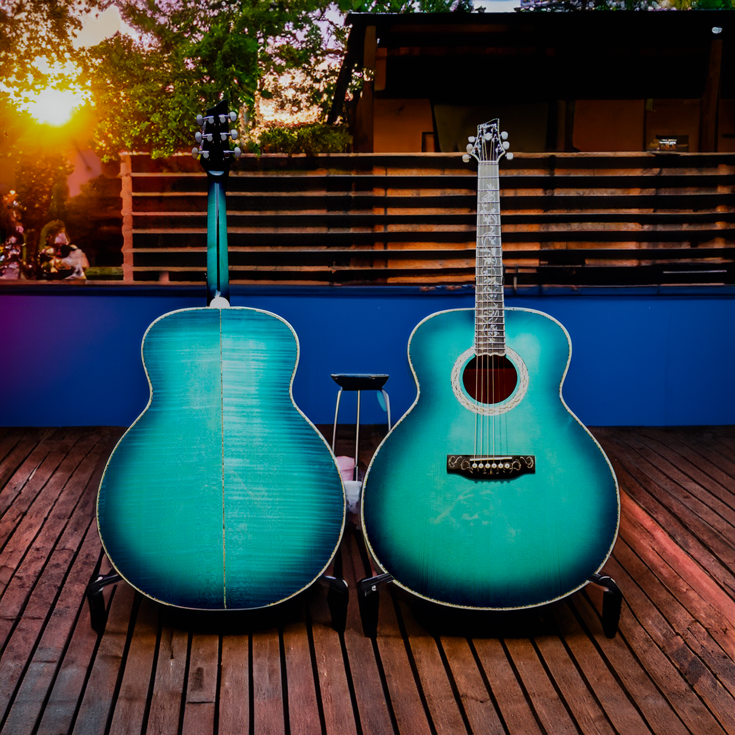 Die Gone Covid-19 Jumbo Blue Ocean handgefertigte Gitarre
