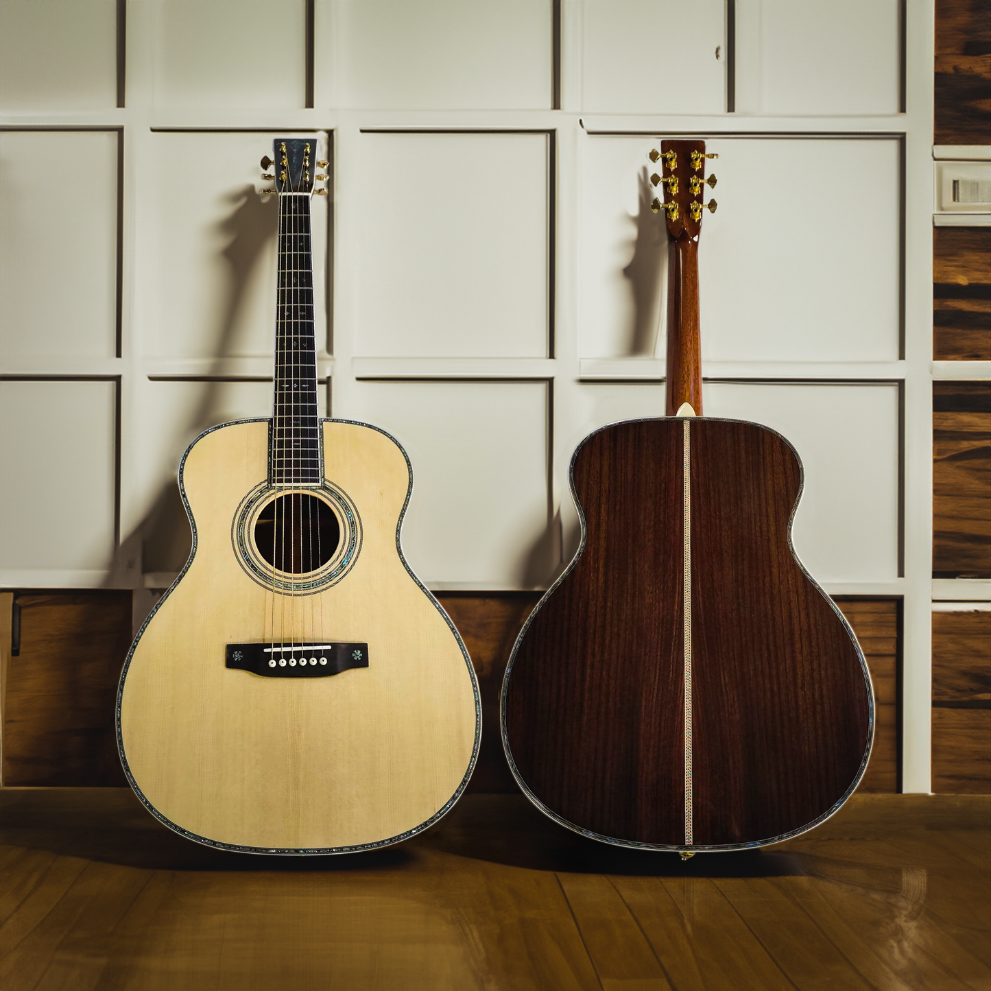 000-14 Bünde, Glänzende OM42-Stil Gitarre in Naturholzfarbe