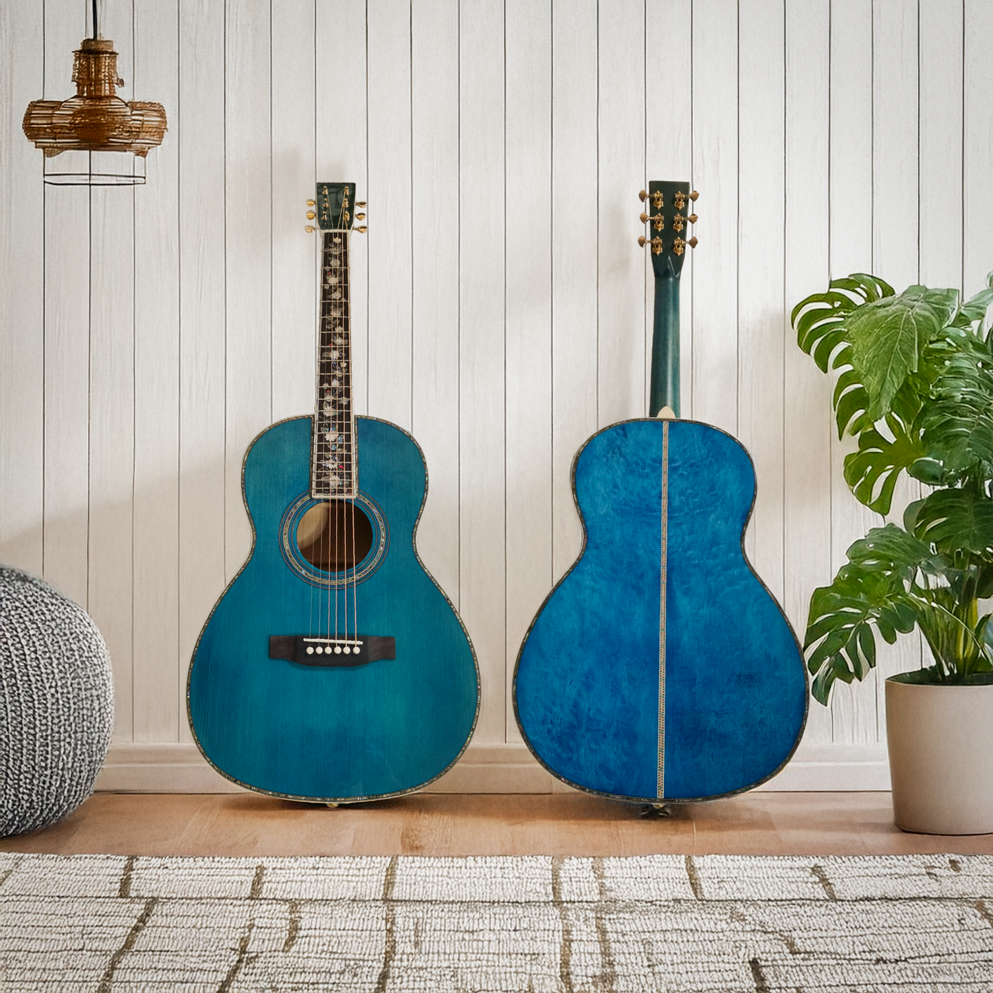 Byron Parlor Left-Handed Acoustic Guitar – Ocean Blue Satin Neck