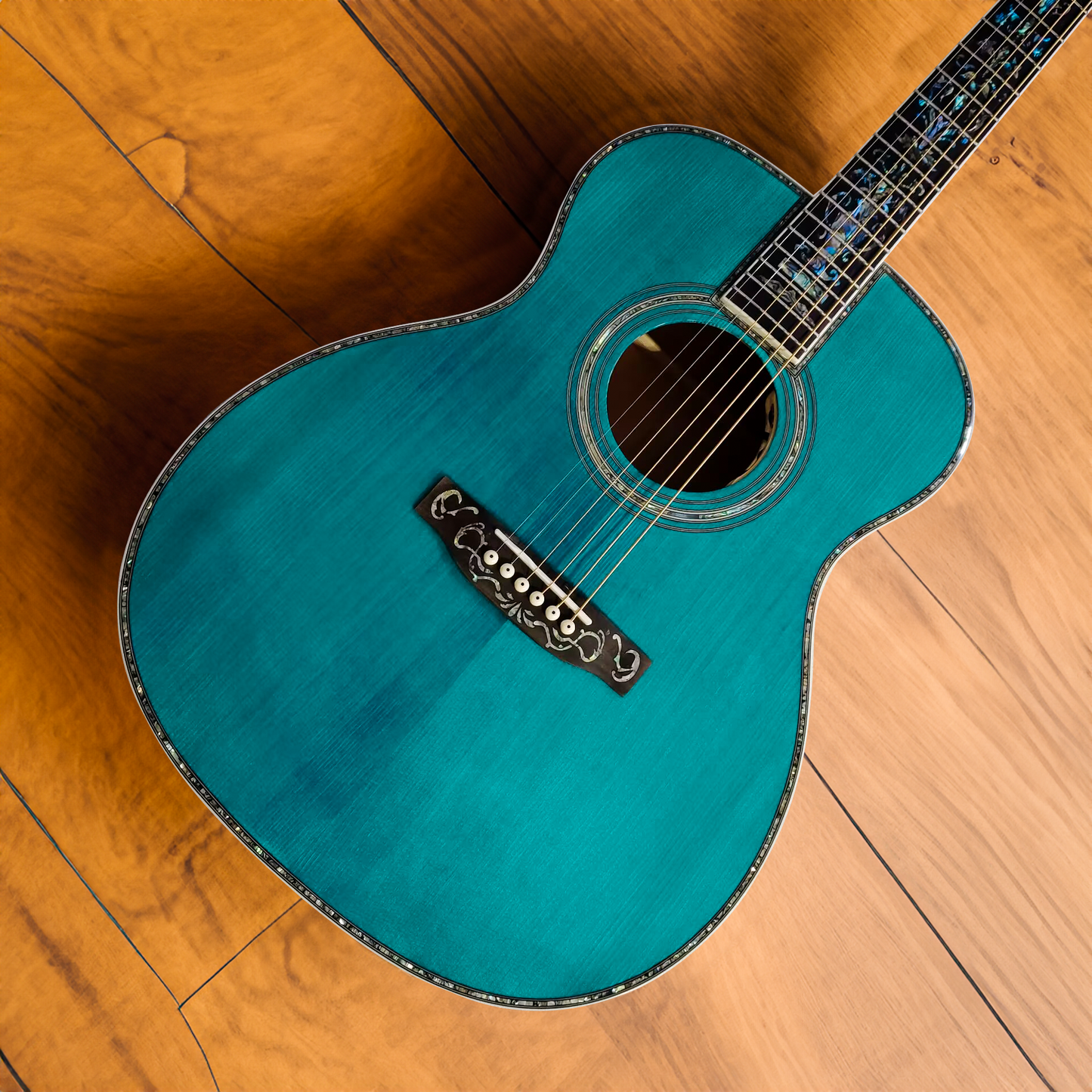 Byron OM Body Linkshänder-Gitarre in Originalgröße, Ozeanblau