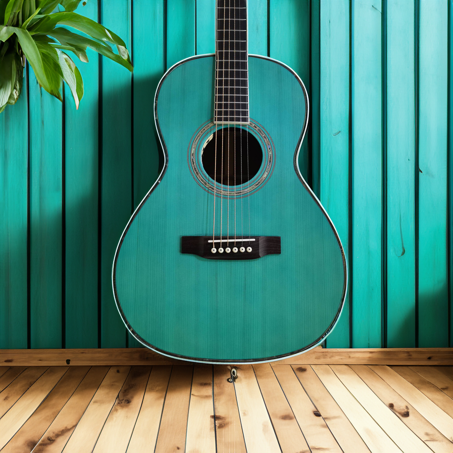 BY-O28-BL Byron Parlor Guitar 45mm nut width small O guitar satin blue
