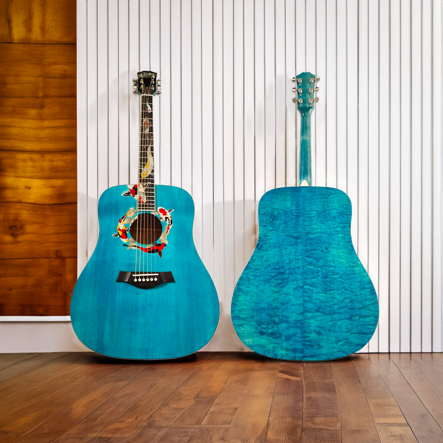 The Koi Guitar Blue Custom Dreadnought guitar
