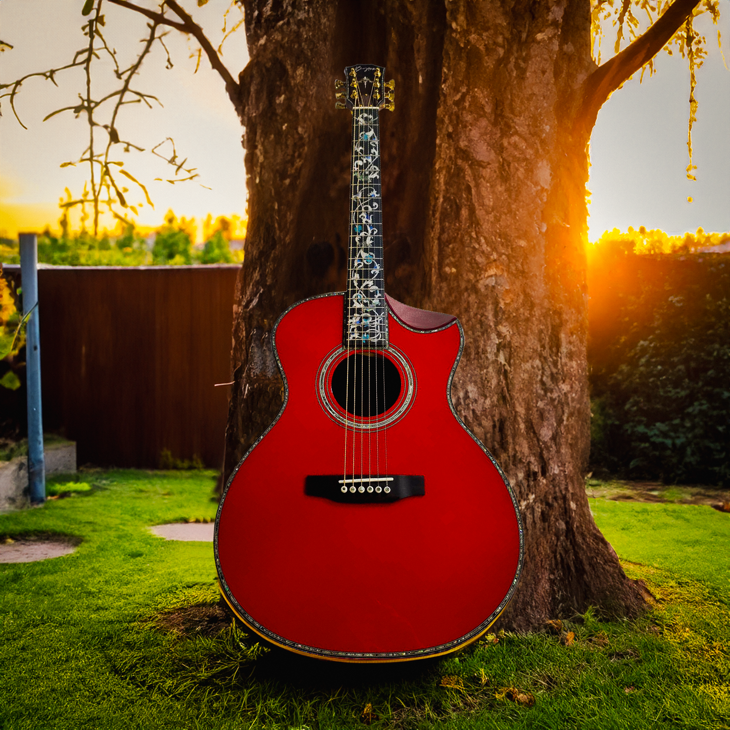 Byron Custom Shop Premium 40" Cutaway Handgefertigte Gitarre – rote Nitro-Lackierung