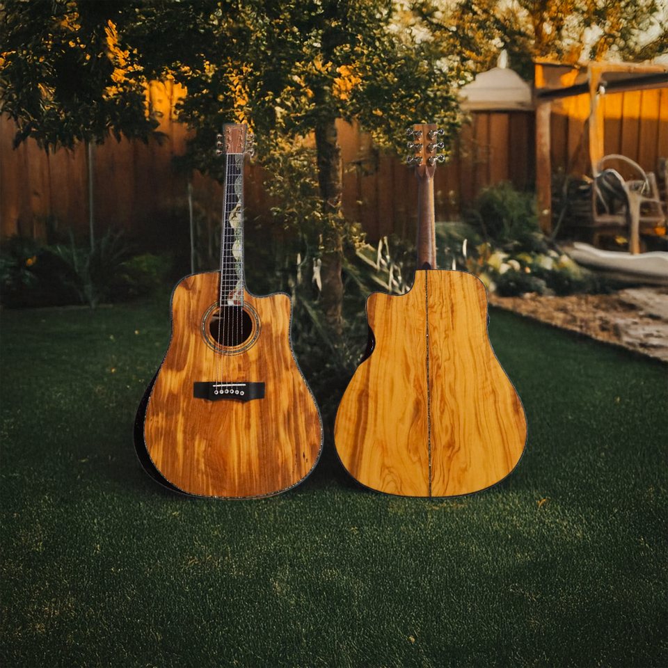 Byron Dreadnought Full-Size Olive Wood Guitar with Armrest & Leg Rest