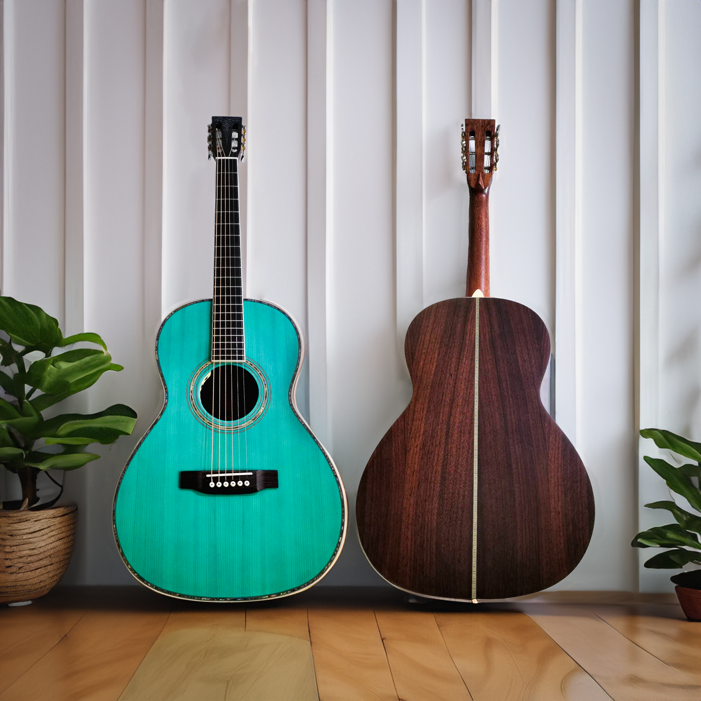 BY-O28-BL Byron Parlor Guitar 45mm nut width small O guitar satin blue