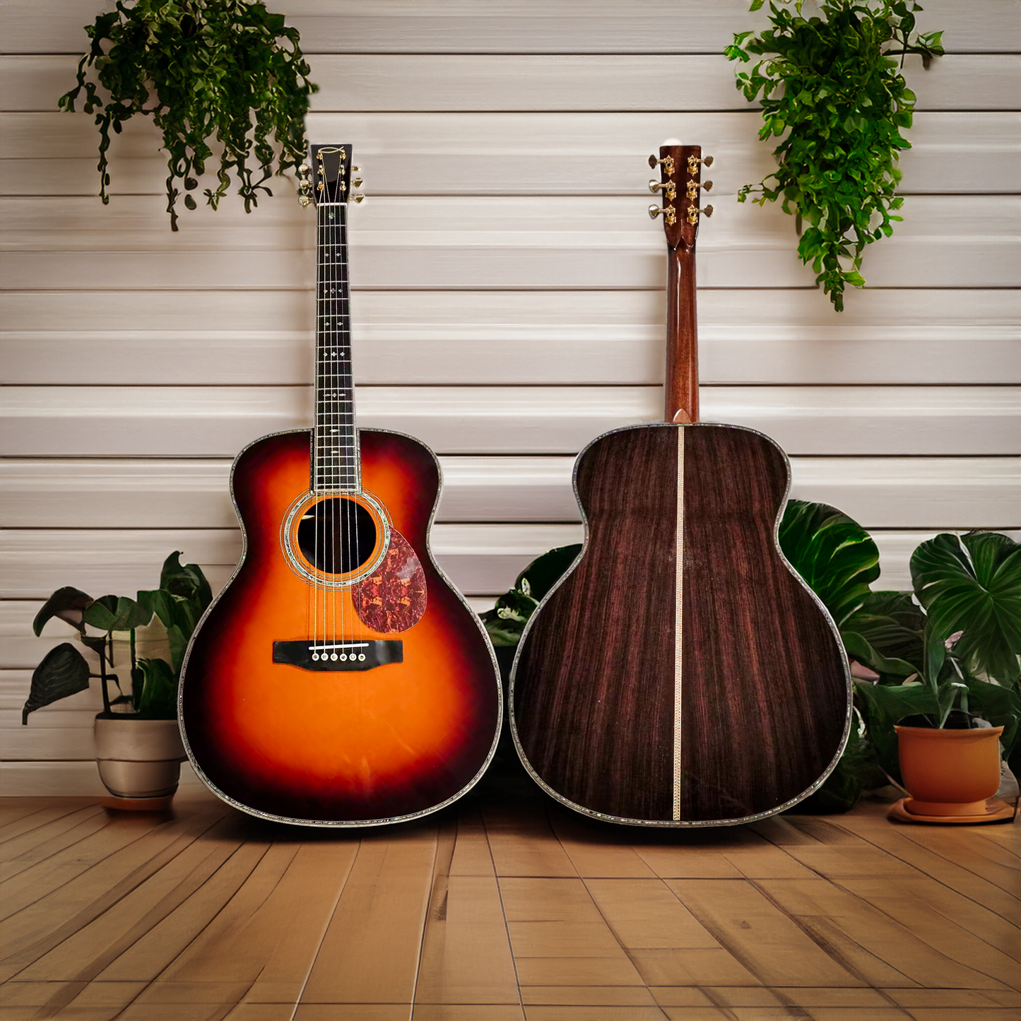 Dunkelbraune Burst OM Custom Akustik-E-Gitarre Byron