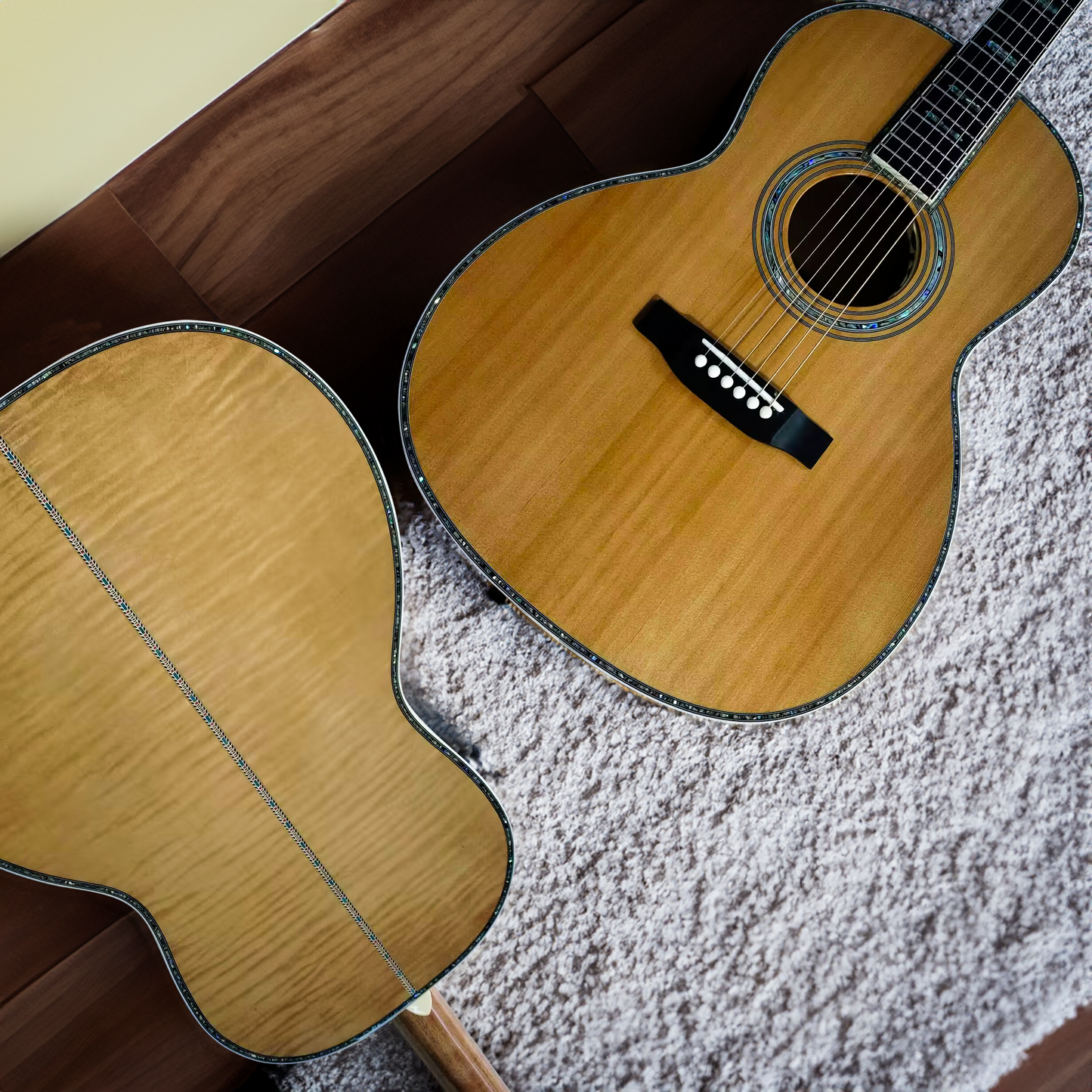 Linkshänder OOO45 Parlor-Gitarre aus Flamm-Ahorn, 12 Bünde, Linkshändermodell