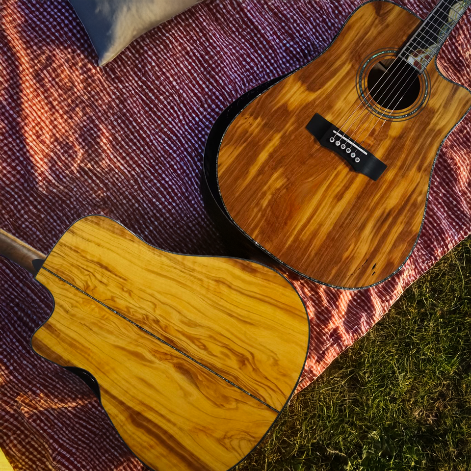 Byron Dreadnought Full-Size Olive Wood Guitar with Armrest & Leg Rest