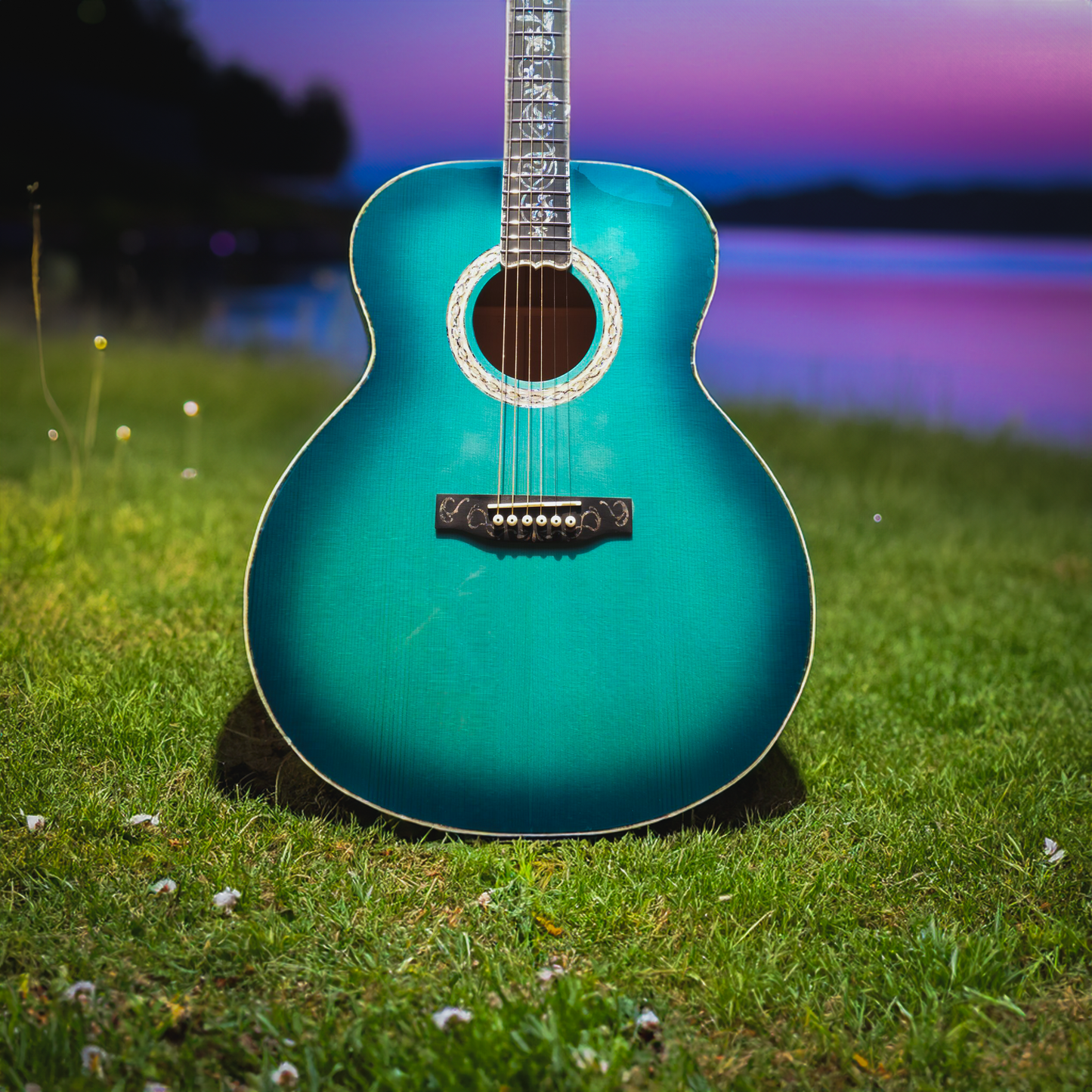 Die Gone Covid-19 Jumbo Blue Ocean handgefertigte Gitarre