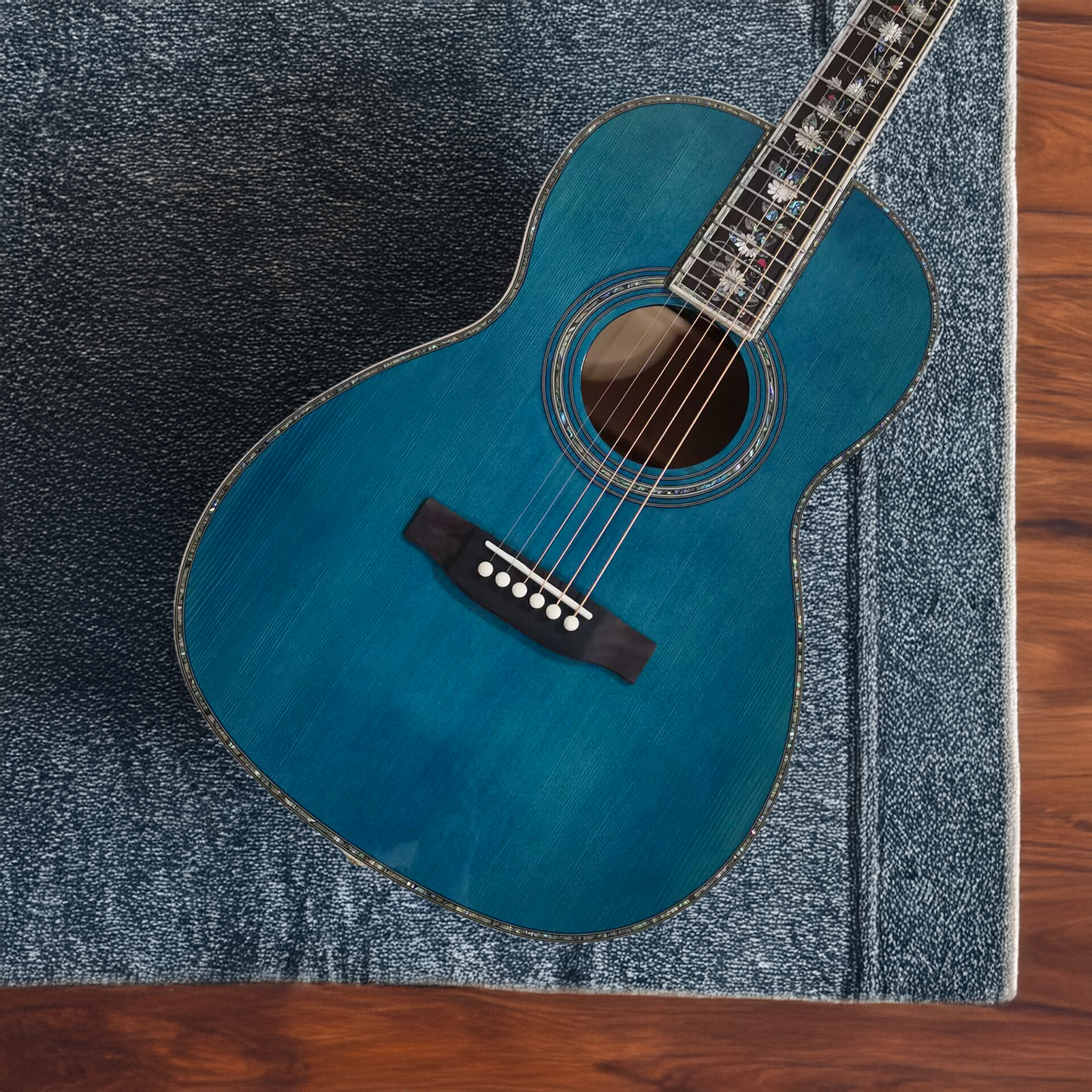 Byron Parlor Left-Handed Acoustic Guitar – Ocean Blue Satin Neck