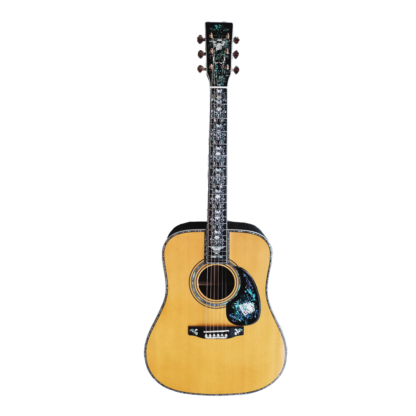 Handgefertigte Dreadnought-Gitarre aus Massivholz, The Antoinette Super Deluxe, komplett mit Abalone, professionelle Akustikgitarre
