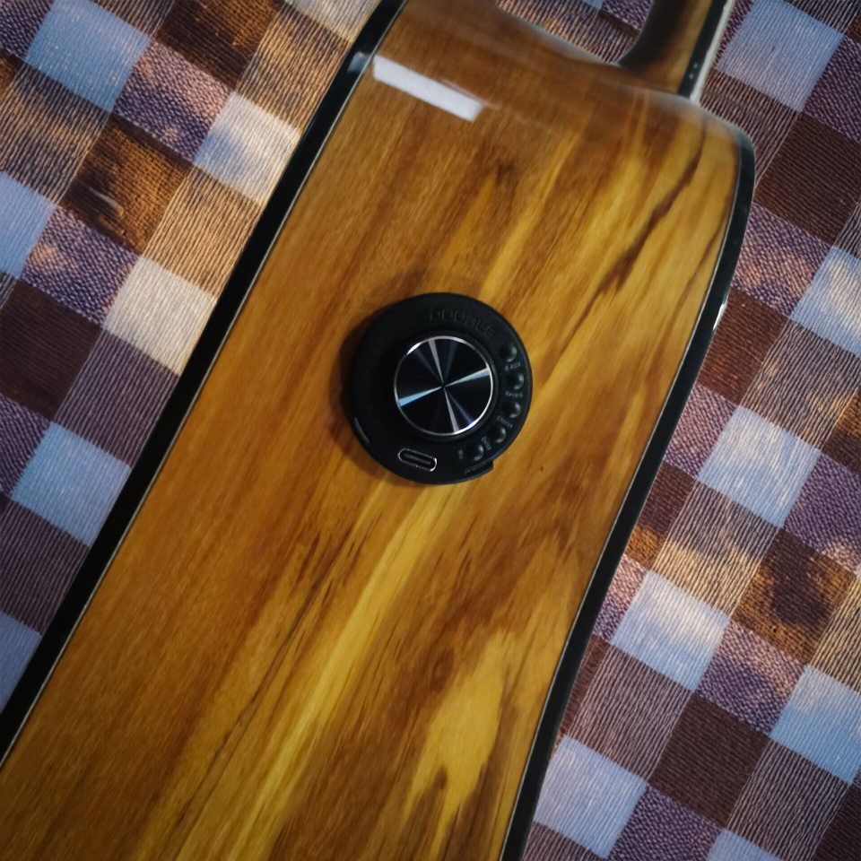 Byron Dreadnought Gitarre in voller Größe aus Olivenholz mit Armauflage & Beinauflage
