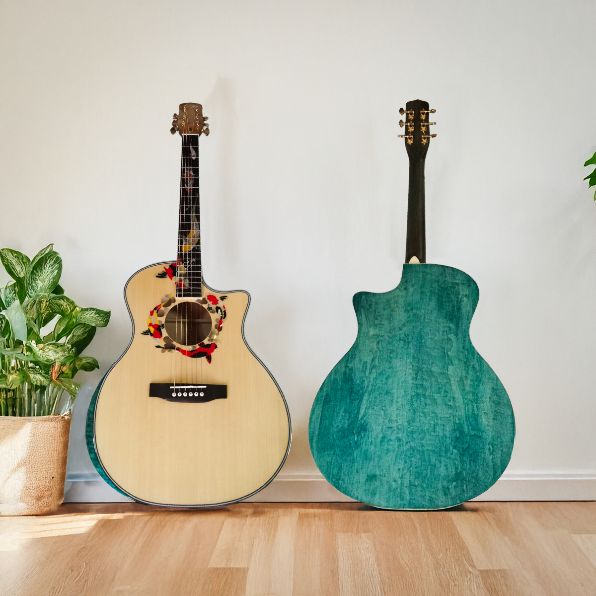 Byron Single Cut Koi Fish Custom Acoustic Electric Guitar