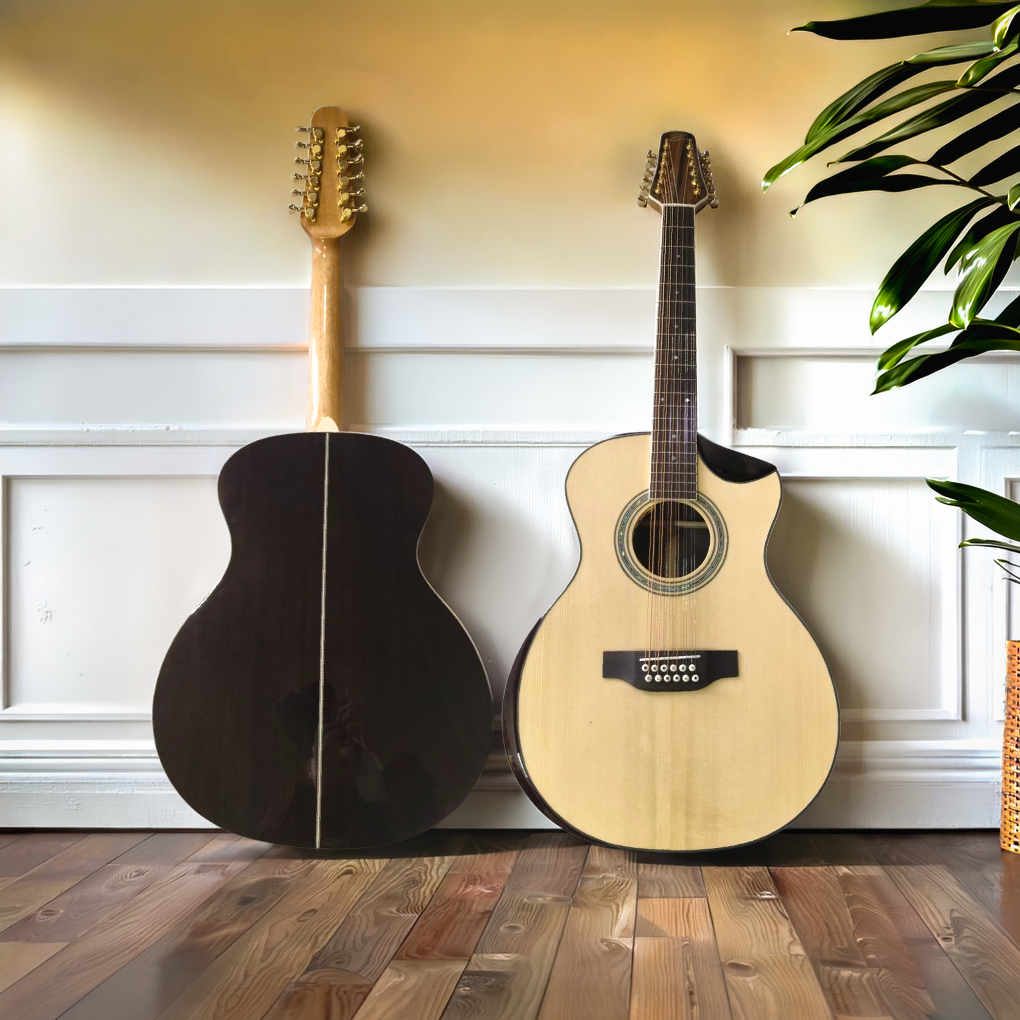 Byron S12 40-Inch Half-Cutaway 12-String Acoustic Electric Guitar