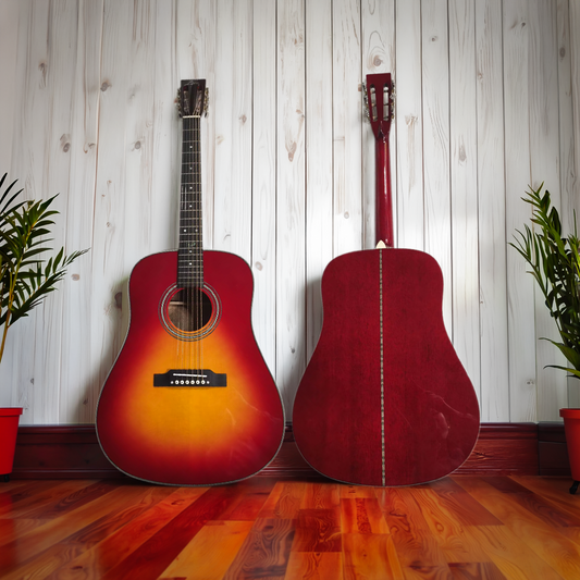 Left-Handed Tobacco Burst Dreadnought Acoustic-Electric Guitar