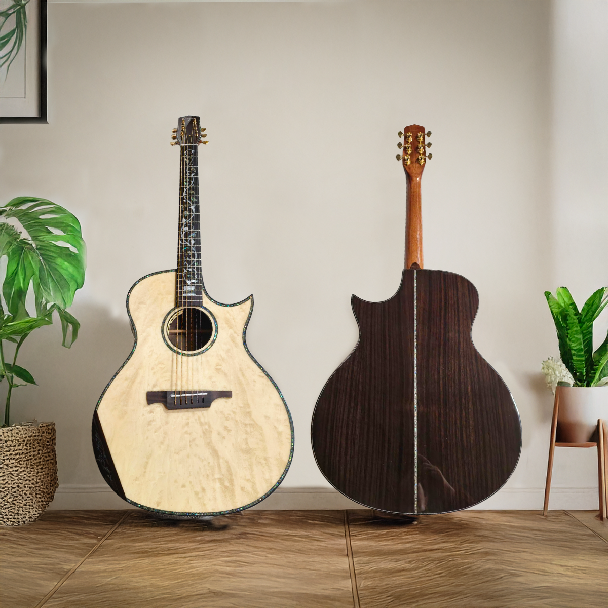 Byron 40" Florence Style All Solid Acoustic Electric Guitar Natural Finish