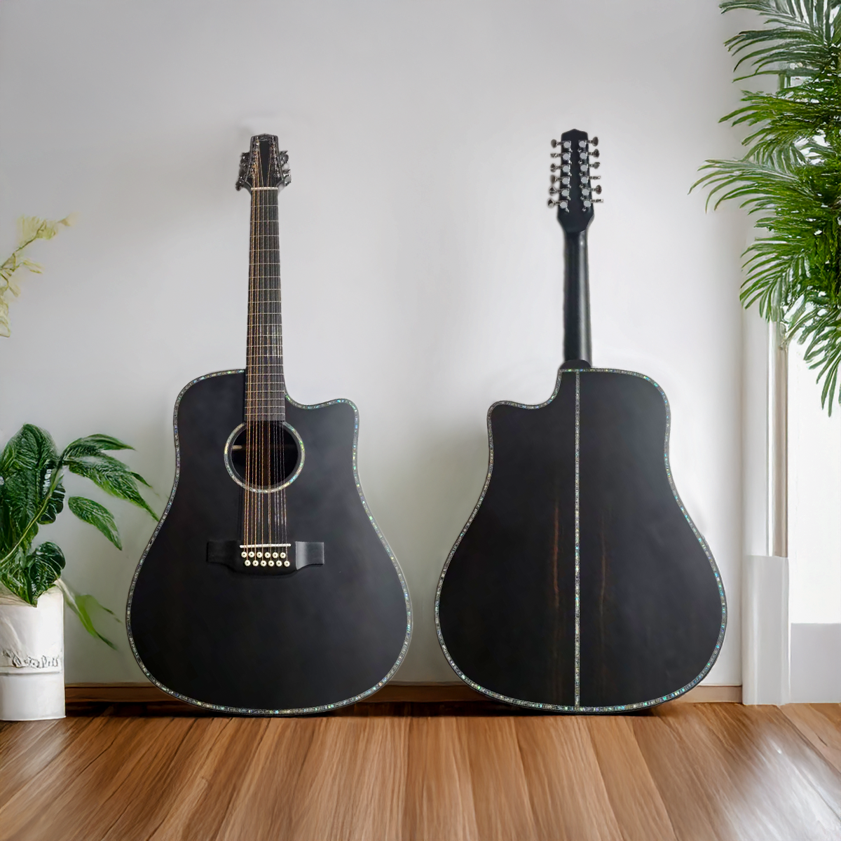 Byron Zen 12-String All Solid Ebony Wood Dreadnought Cutaway Guitar