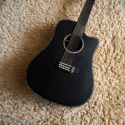 Byron Zen 12-String All Solid Ebony Wood Dreadnought Cutaway Guitar