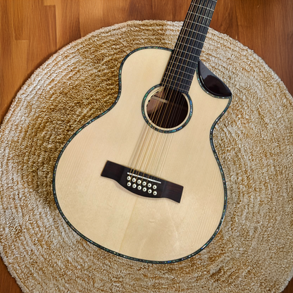 Byron Custom 12-String GS Mini Travel Acoustic Electric Guitar with Scoop Cutaway