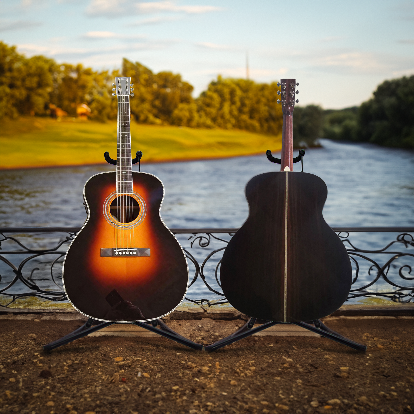 Byron BY-OM28-DB Full-Size OM Guitar in Dark Vintage Sunburst