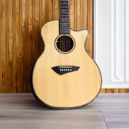 Premium GA Body Cutaway Acoustic-Electric Guitar with Handmade Armrest & Integrated Pickups