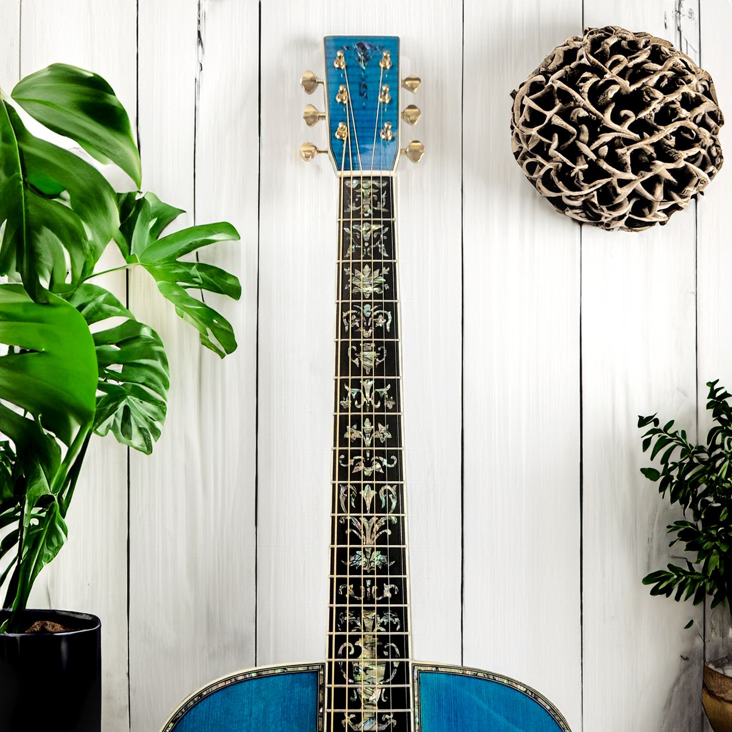 Byron 6 strings soundhole pickups OM45 Ocean blue acoustic electric guitar  633mm scale length