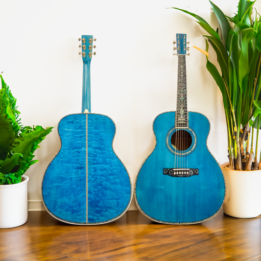 Byron 6 strings soundhole pickups OM45 Ocean blue acoustic electric guitar  633mm scale length