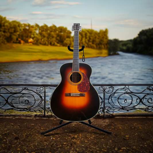 Byron Full-Size OM folk Guitar in Dark Vintage Sunburst-short scale