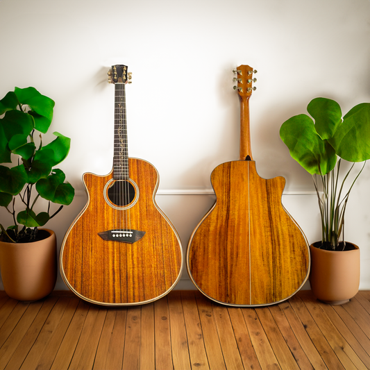 Left-Handed Koa Wood Acoustic-Electric Cutaway Guitar