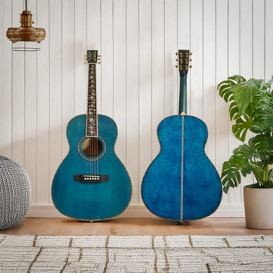 Byron Parlor Left-Handed Acoustic Guitar – Ocean Blue Satin Neck