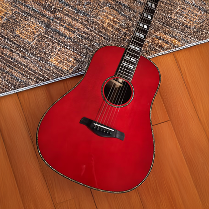 Byron Handmade 12-Fret Slope Shoulder All Solid Red Gloss Acoustic Guitar