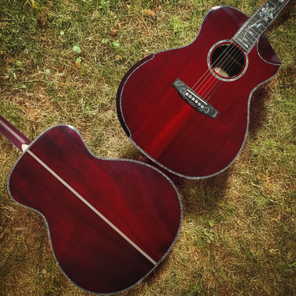 Byron Custom Dreadnought Scoop Body Guitar with Solid Koa & Cherry Red Finish