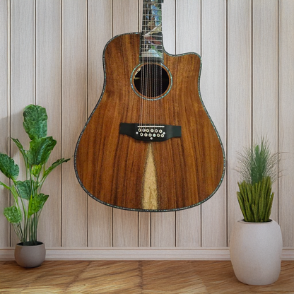 Byron 12-String Dreadnought Cutaway All Solid Koa Wood Handmade Guitar