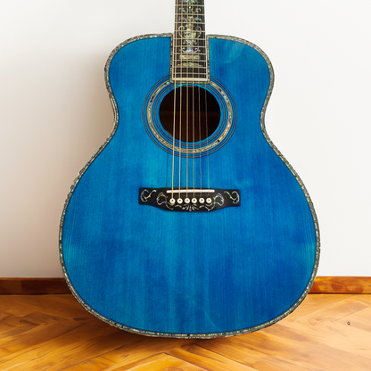 Byron 6 strings soundhole pickups OM45 Ocean blue acoustic electric guitar  633mm scale length