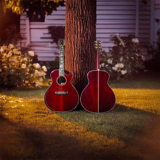 Byron Custom Dreadnought Scoop Body Guitar with Solid Koa & Cherry Red Finish