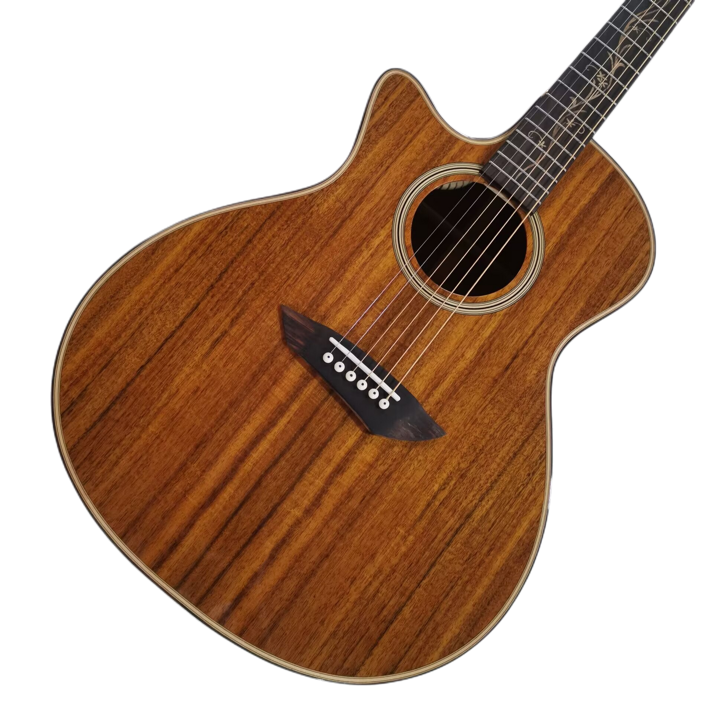 Left-Handed Koa Wood Acoustic-Electric Cutaway Guitar