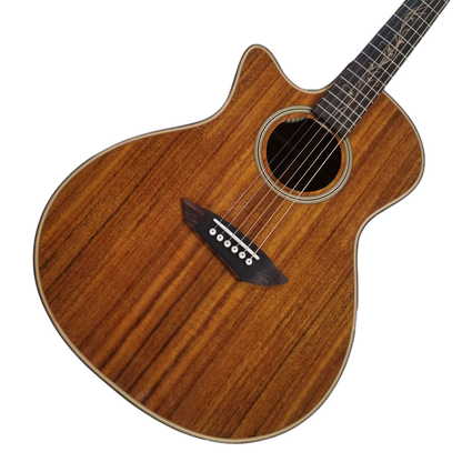 Left-Handed Koa Wood Acoustic-Electric Cutaway Guitar